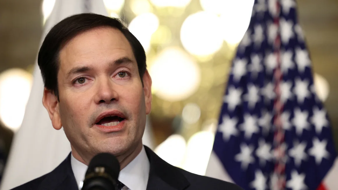 Marco Rubio speaks after he is sworn in as secretary of state by US Vice President JD Vance at the Eisenhower Executive Office Building in Washington on January 21, 2025.